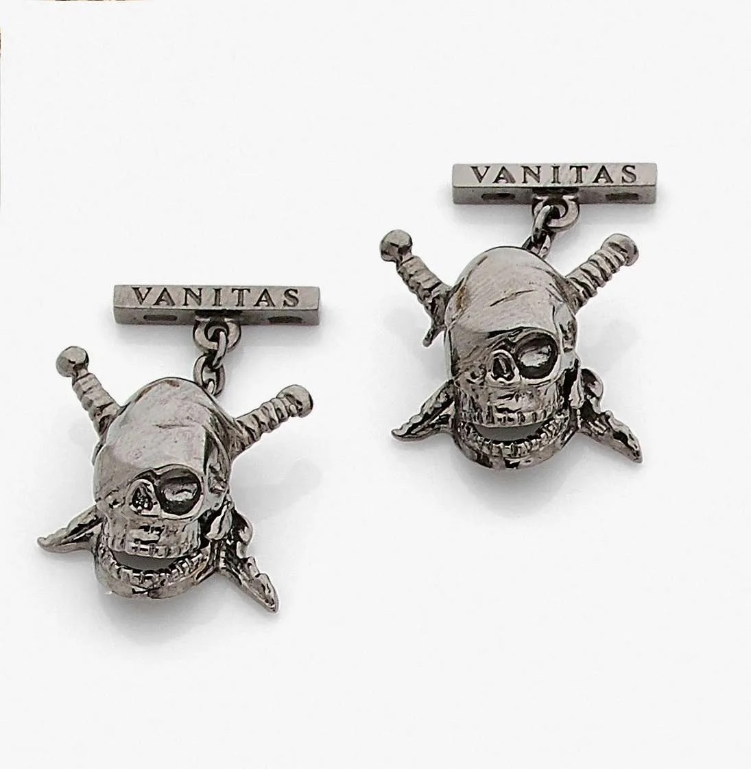 Cufflinks In 18k (750) Black Gold, Skull And Crossbones-photo-2