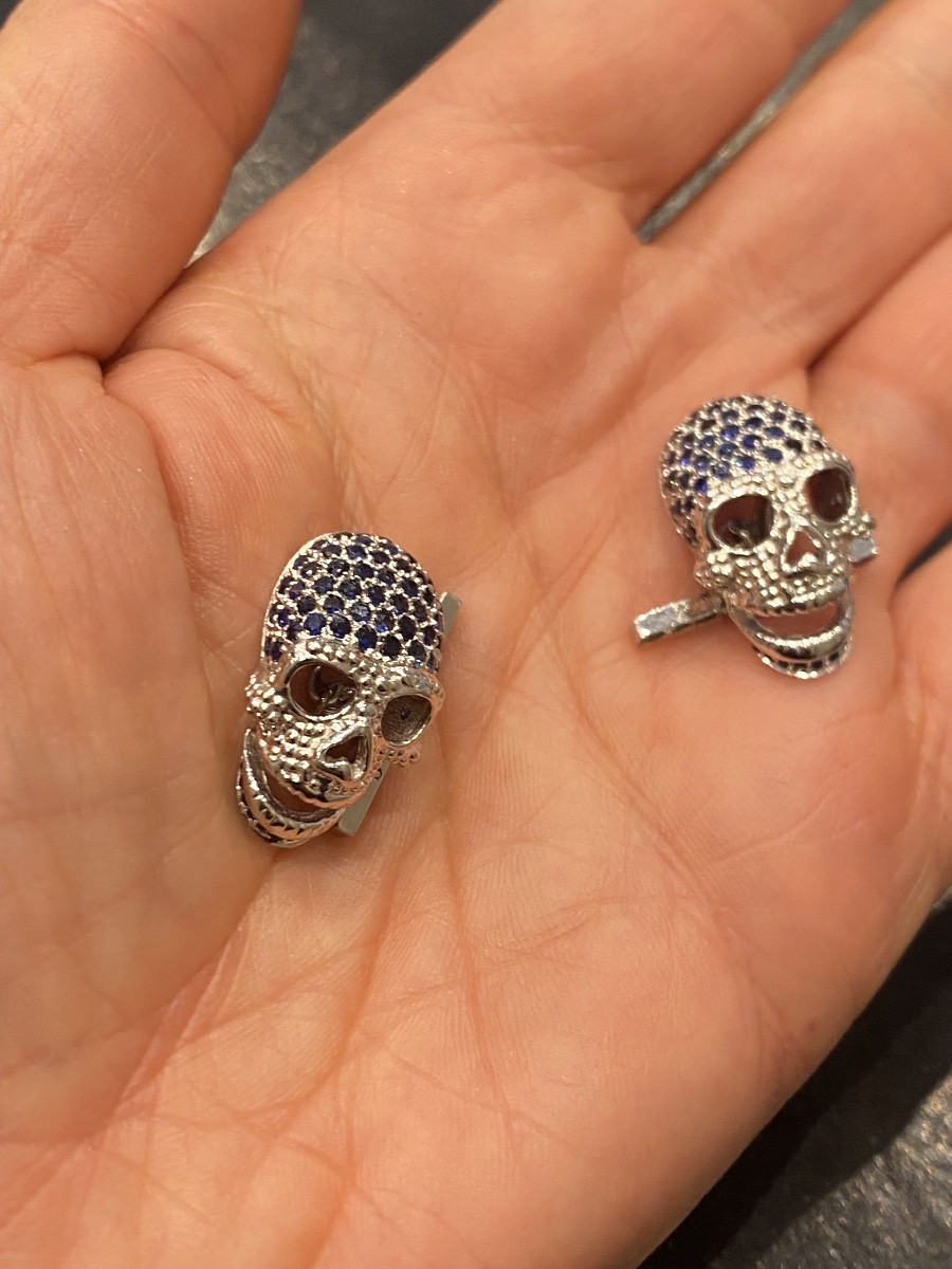 boutons de manchette En or gris 750 tête de mort-photo-2
