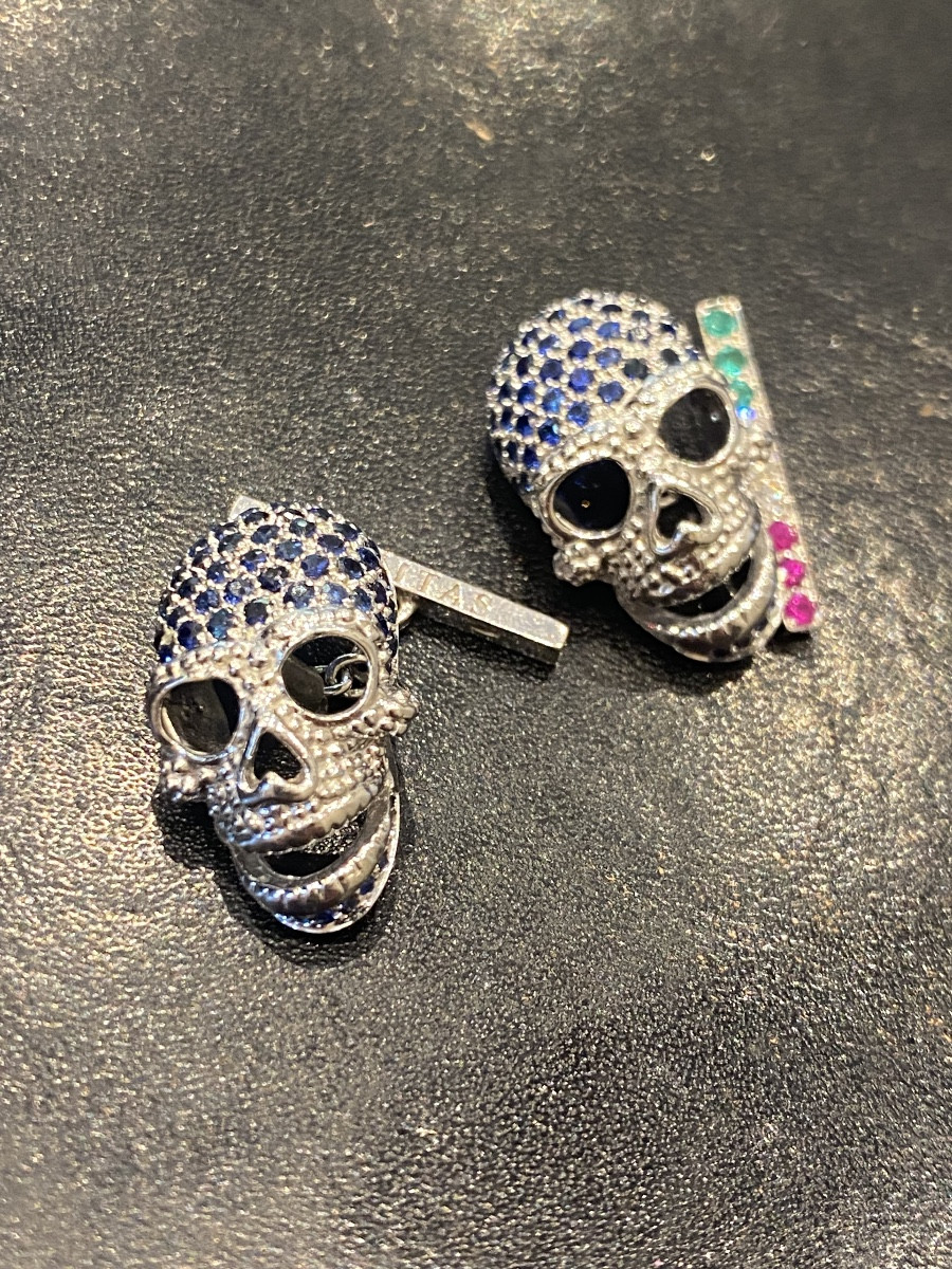 boutons de manchette En or gris 750 tête de mort