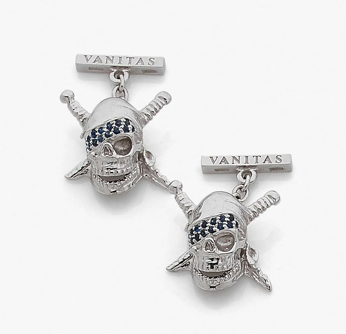 Paire de boutons de manchette En or gris 18k (750) tête de mort-photo-5