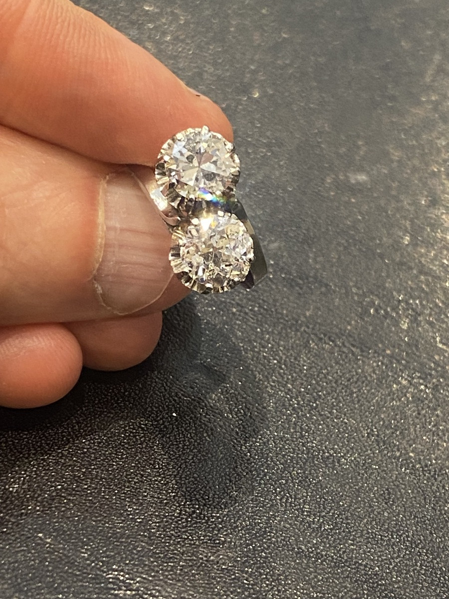 Important Antique Toi Et Moi Ring In 18-carat Gold And Platinum, Diamonds 2.90 Cts-photo-2