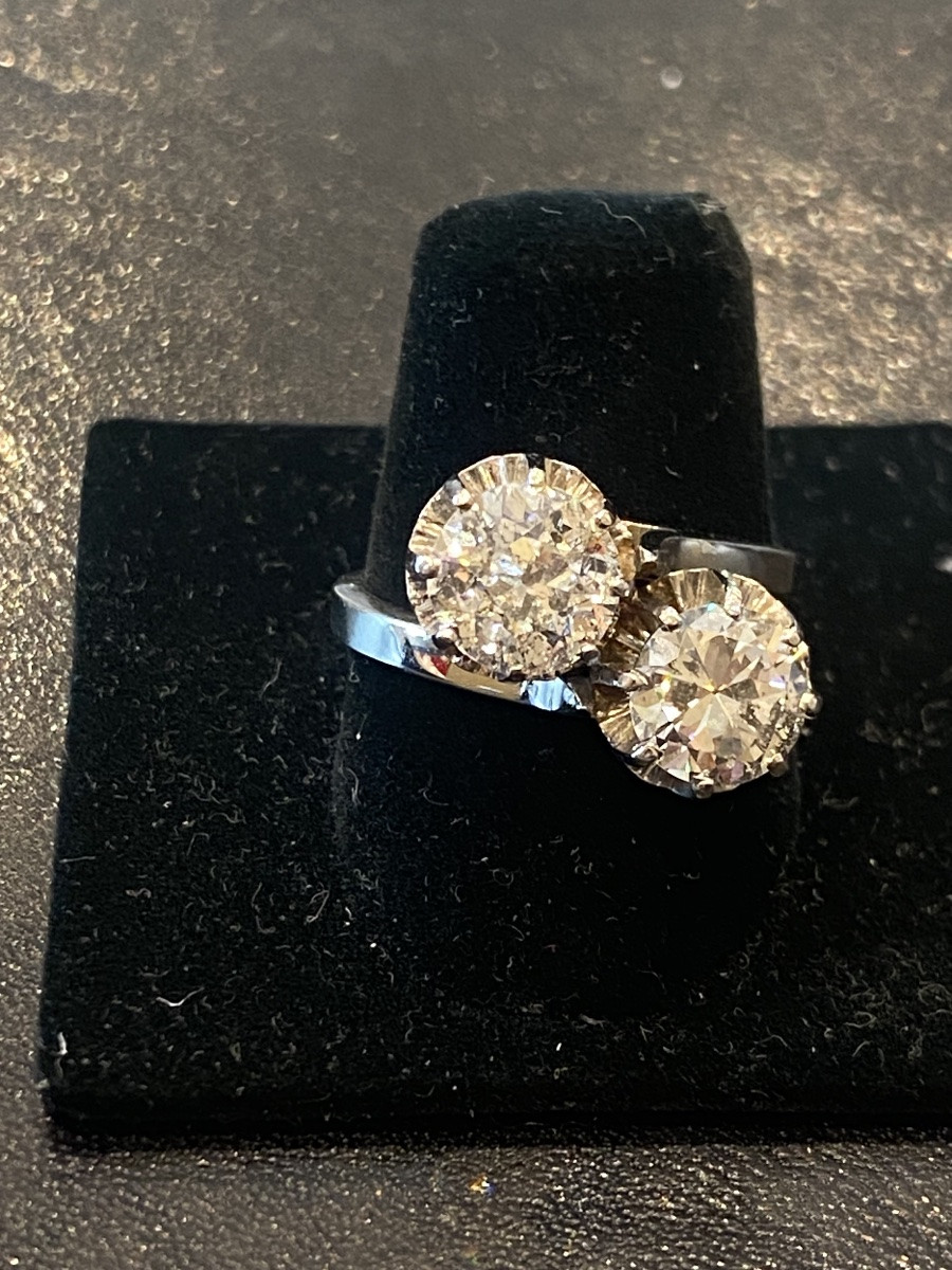 Important Antique Toi Et Moi Ring In 18-carat Gold And Platinum, Diamonds 2.90 Cts-photo-3
