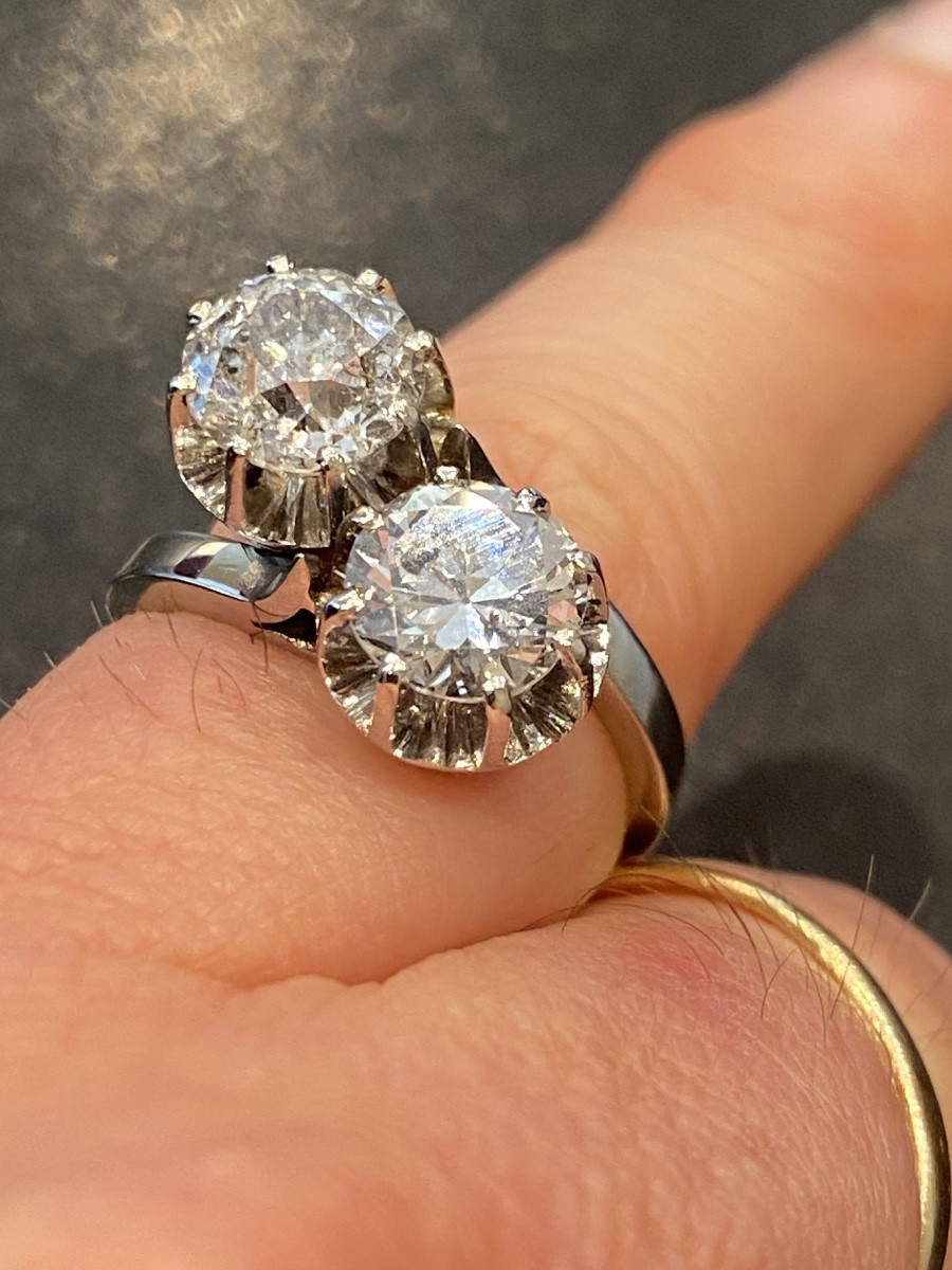 Important Antique Toi Et Moi Ring In 18-carat Gold And Platinum, Diamonds 2.90 Cts-photo-4
