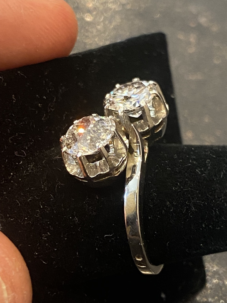 Important Antique Toi Et Moi Ring In 18-carat Gold And Platinum, Diamonds 2.90 Cts-photo-6