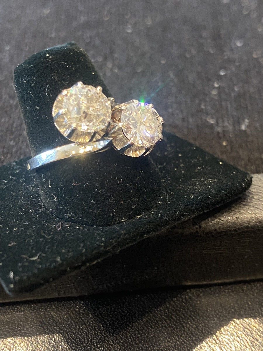 Important Antique Toi Et Moi Ring In 18-carat Gold And Platinum, Diamonds 2.90 Cts-photo-7