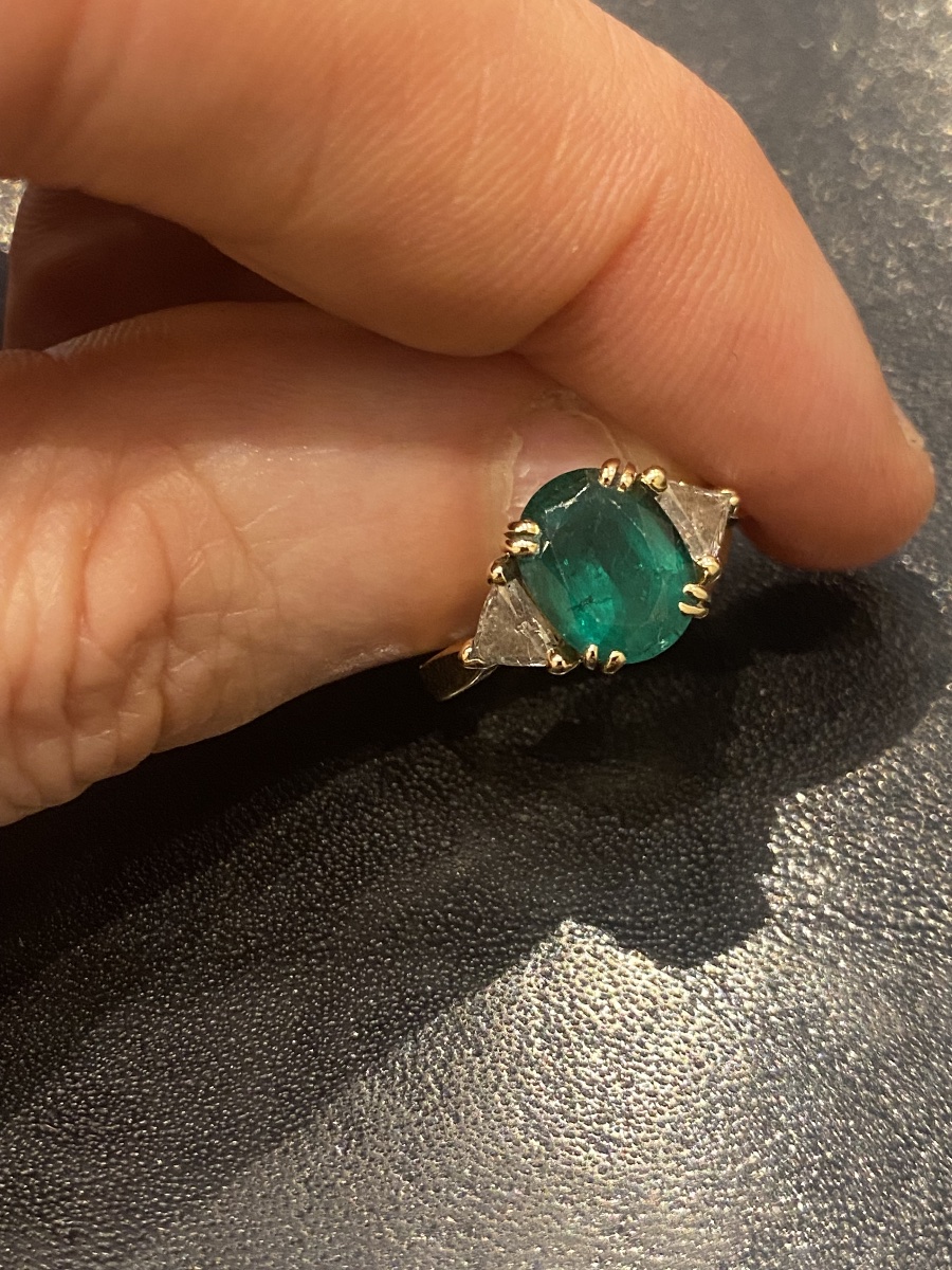 Bague or émeraude et diamants -photo-2
