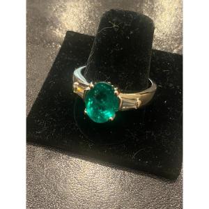 Bague Or Emeraude Ovale, Diamants Tapers