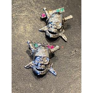 Cufflinks In 18k (750) Black Gold, Skull And Crossbones