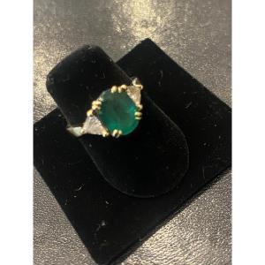 Bague or émeraude et diamants