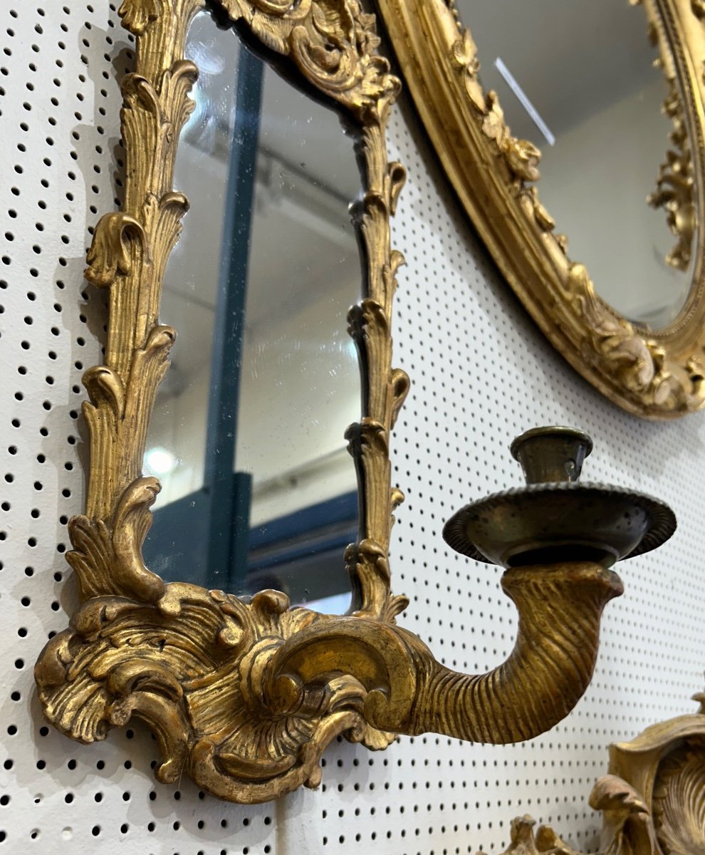 Pair Of Louis XV Mirrors 56x21 Cm-photo-3