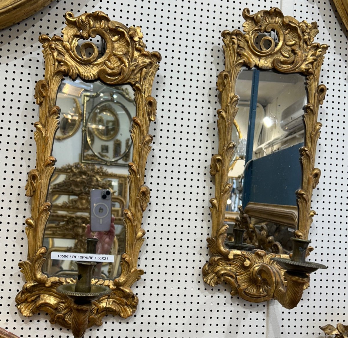 Pair Of Louis XV Mirrors 56x21 Cm