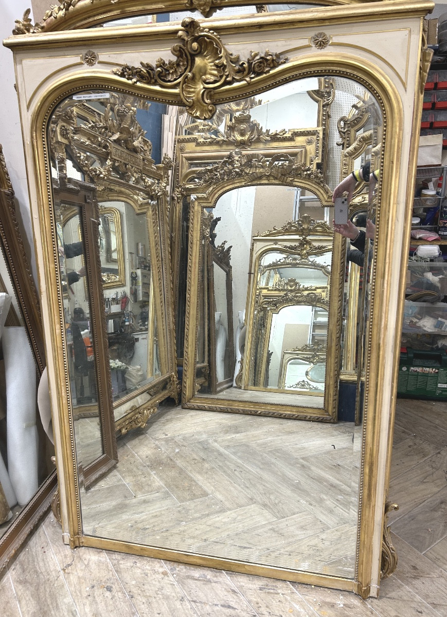 Trumeau Louis XV de cheminée glace biseauté 116/113x171cm