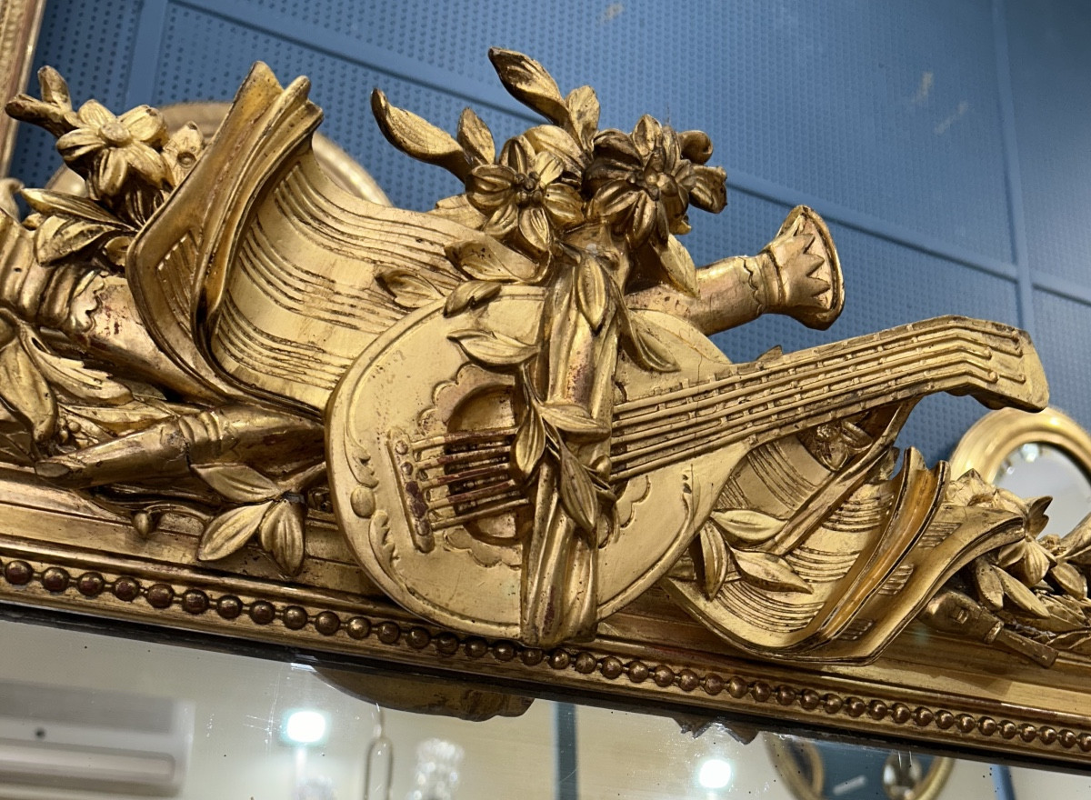 Large Louis XV Mirror, Musical Instrument Fireplace Mirror -photo-2