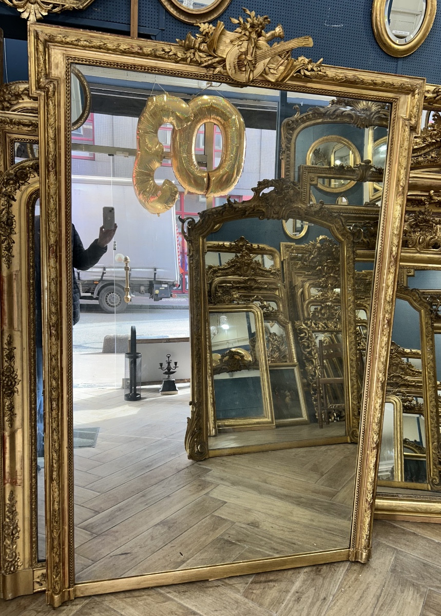 Large Louis XV Mirror, Musical Instrument Fireplace Mirror 