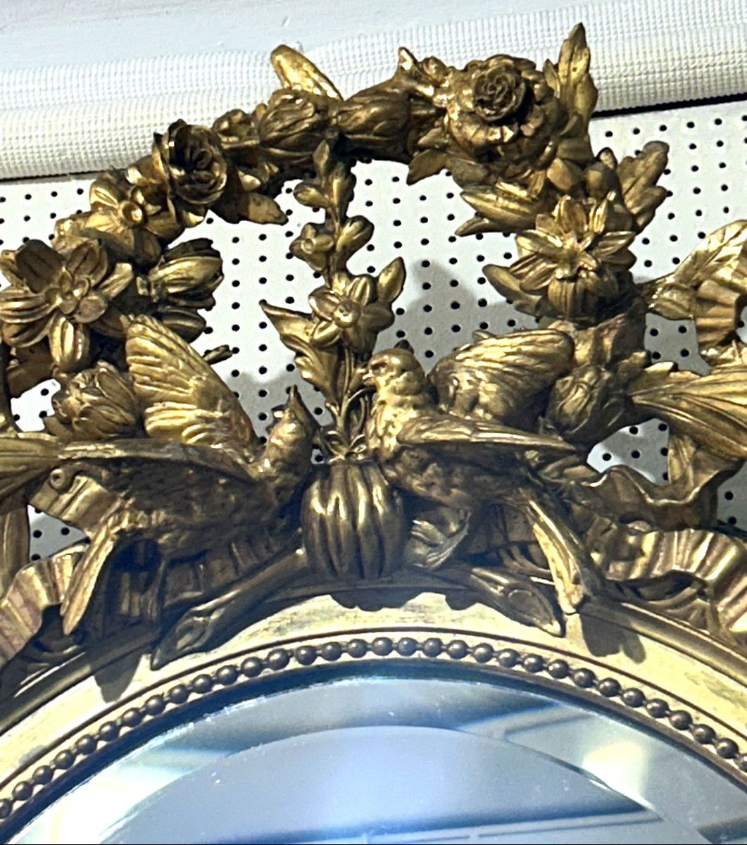 Miroir ovale deux oiseaux (glace dit de mariage ) 70x100 cm-photo-2