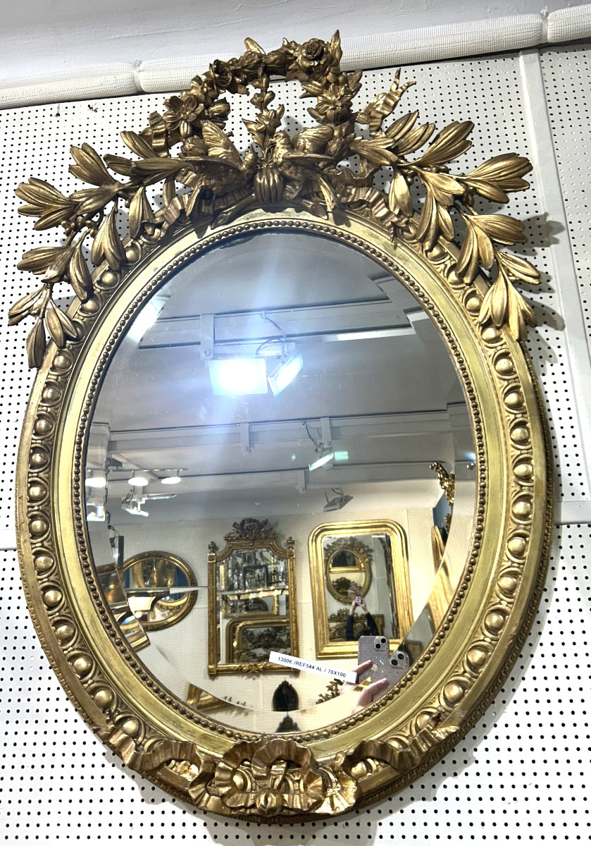 Miroir ovale deux oiseaux (glace dit de mariage ) 70x100 cm