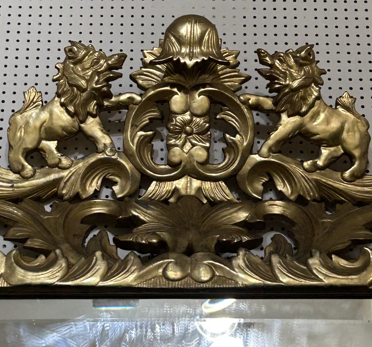 Miroir Italien 2 Lions 91X130 cm bois doré -photo-2