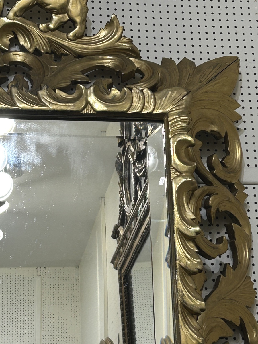 Miroir Italien 2 Lions 91X130 cm bois doré -photo-3