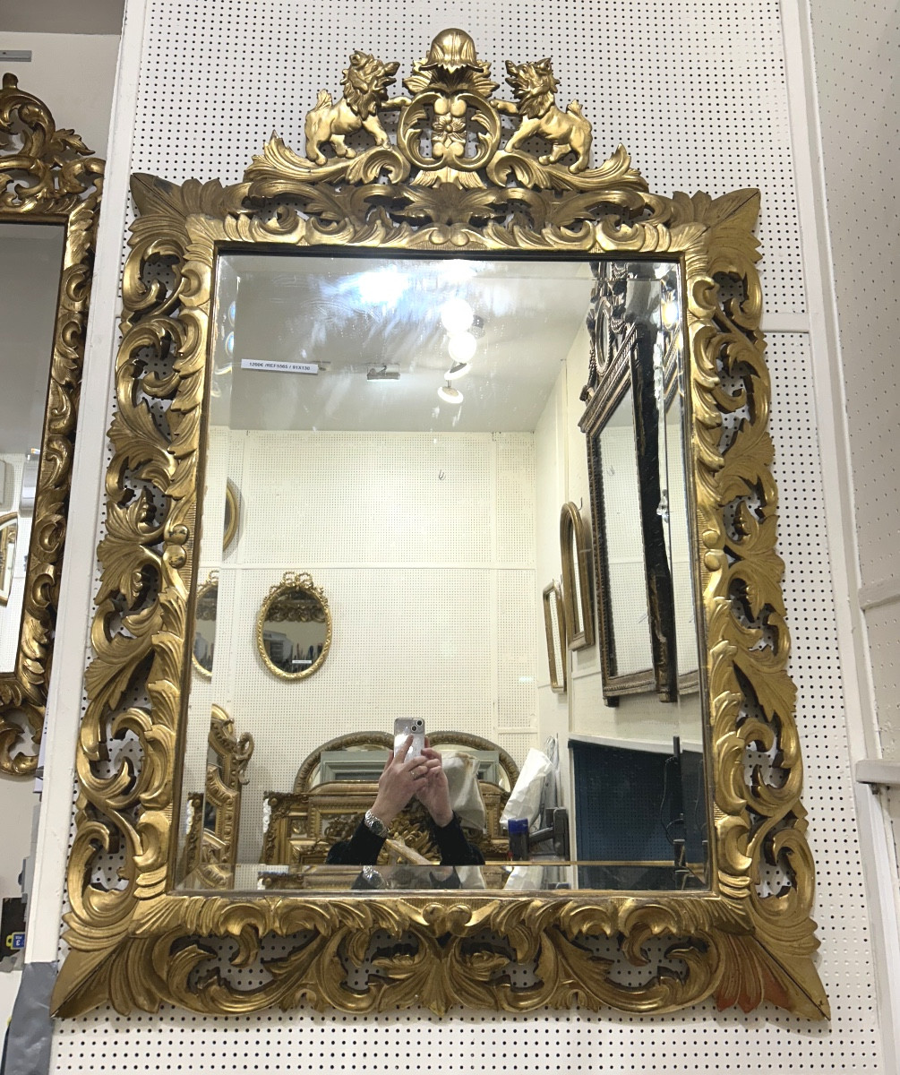 Miroir Italien 2 Lions 91X130 cm bois doré 