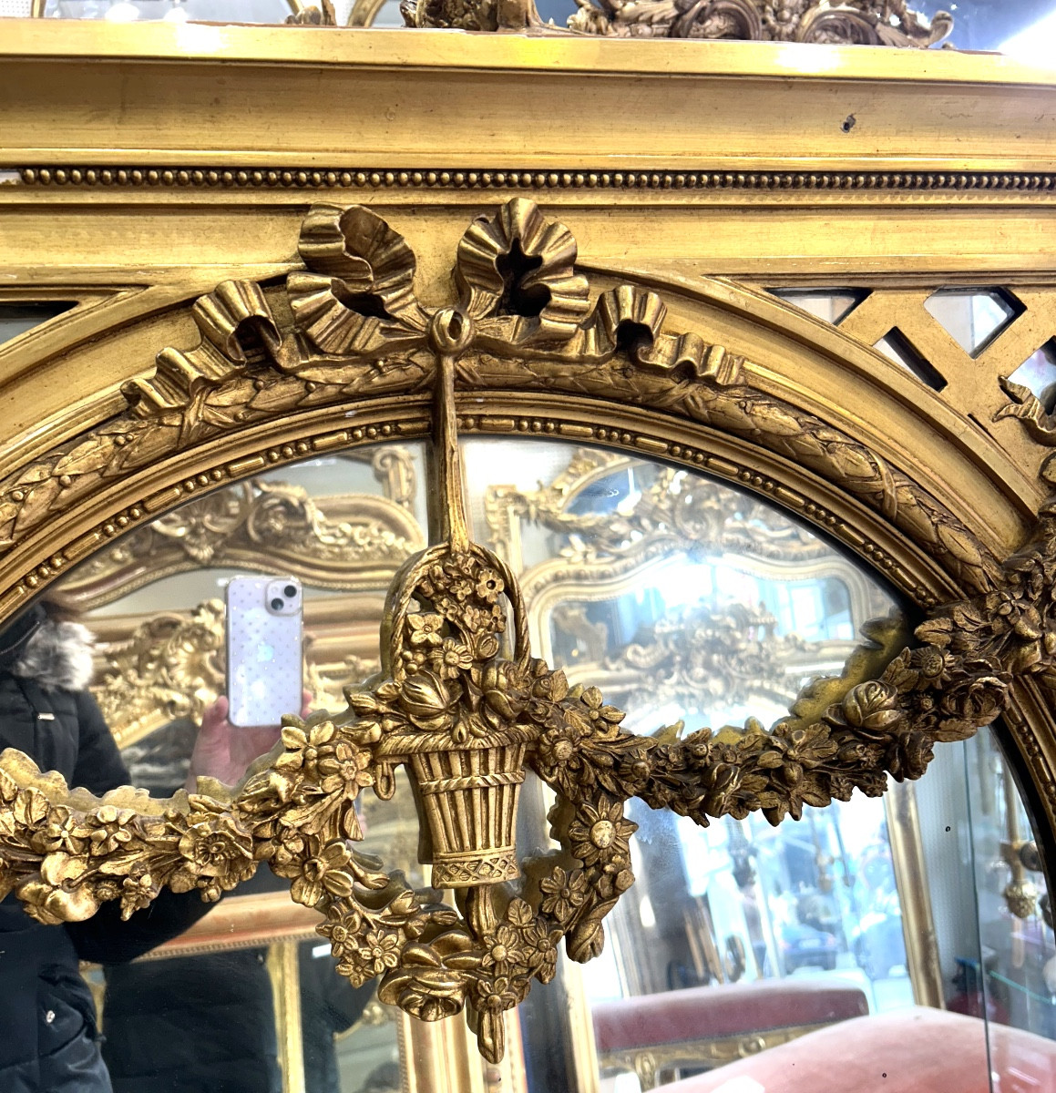 Miroir Louis XVI 96/90x168 cm glace de cheminée -photo-2