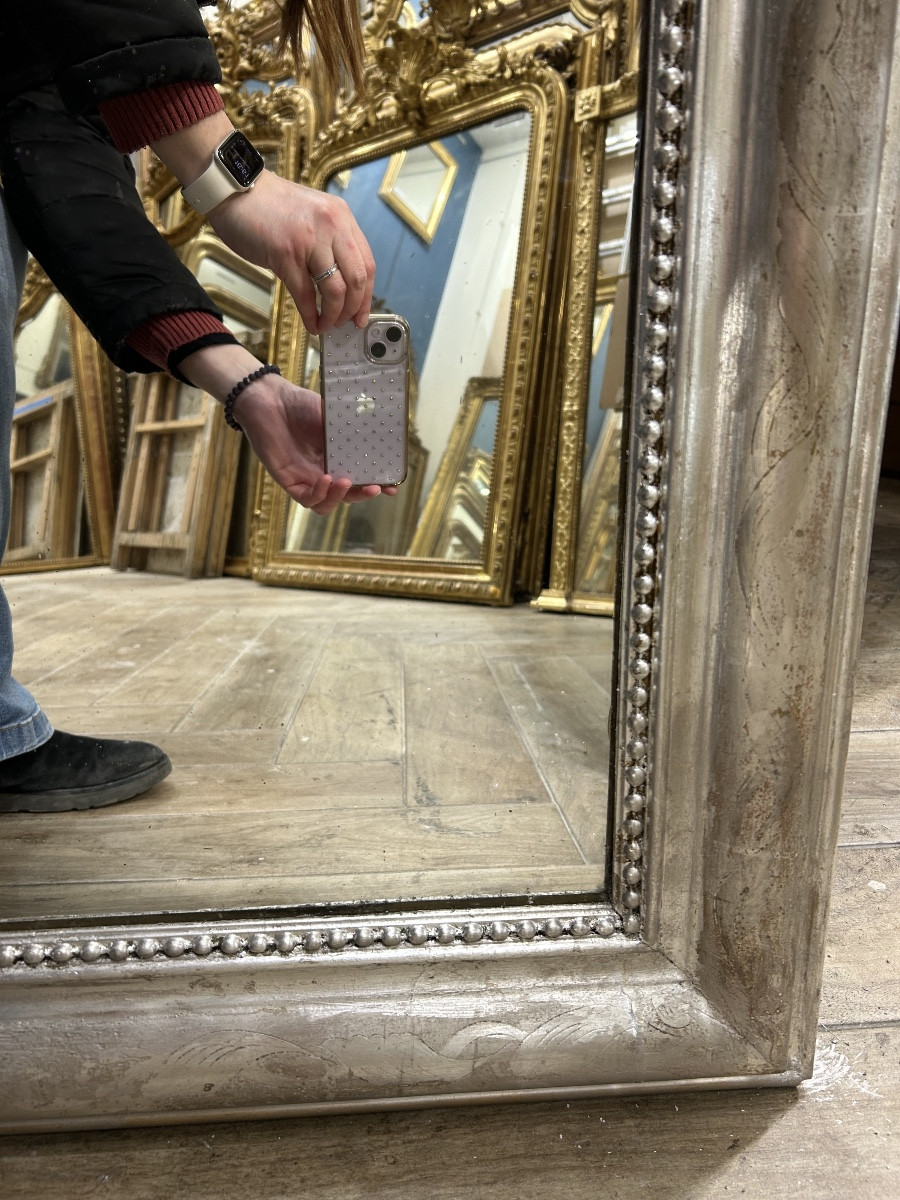 Miroir Louis Philippe argenté 96x137 cm-photo-4