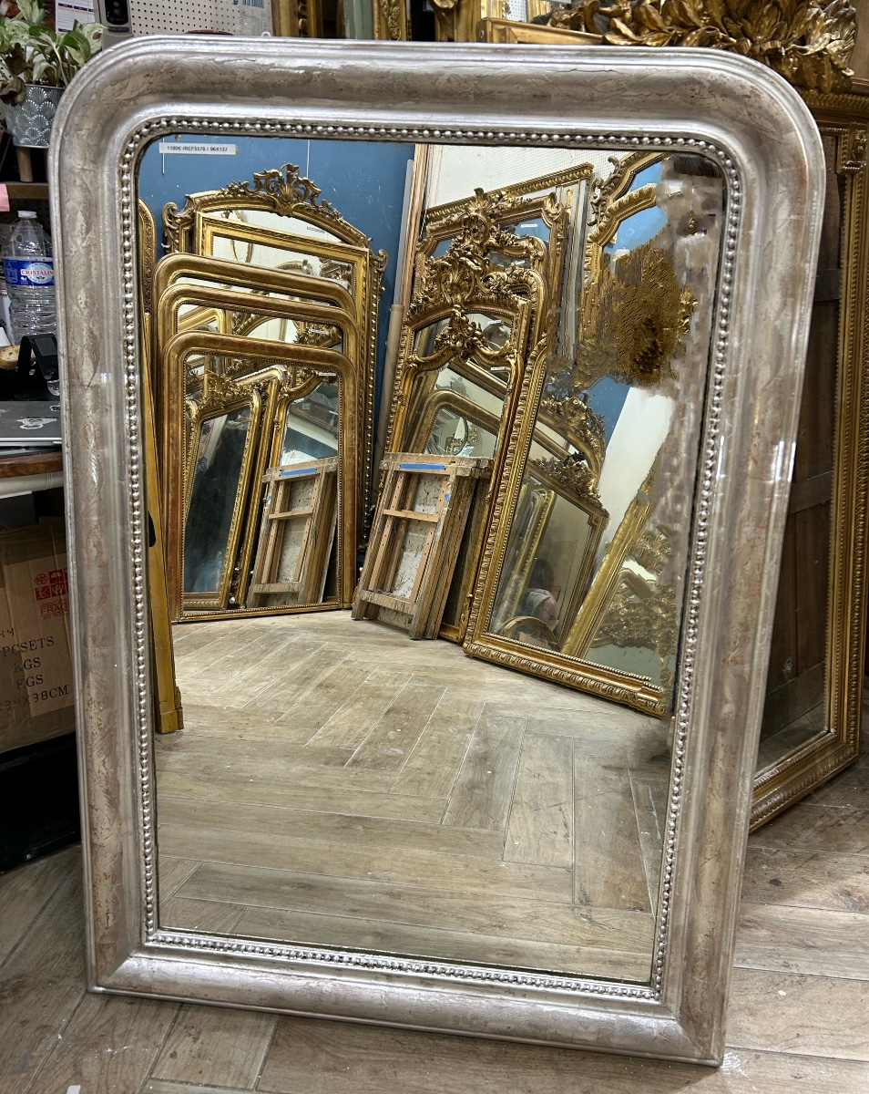 Miroir Louis Philippe argenté 96x137 cm