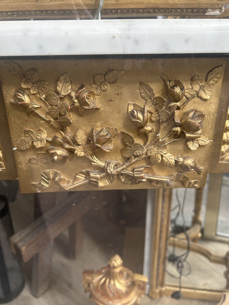Louis XVI Gilt Console Table With 4 Feet -photo-2