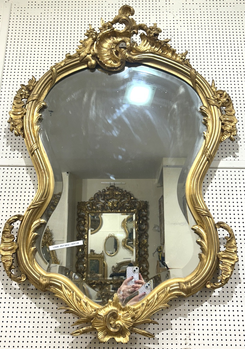 Miroir forme violon Louis XV 69x106cm glace biseauté 