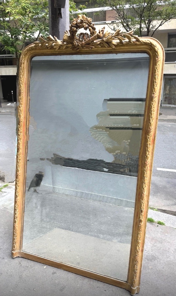 Grand miroir Louis XVI , glace de cheminée 124X215 cm
