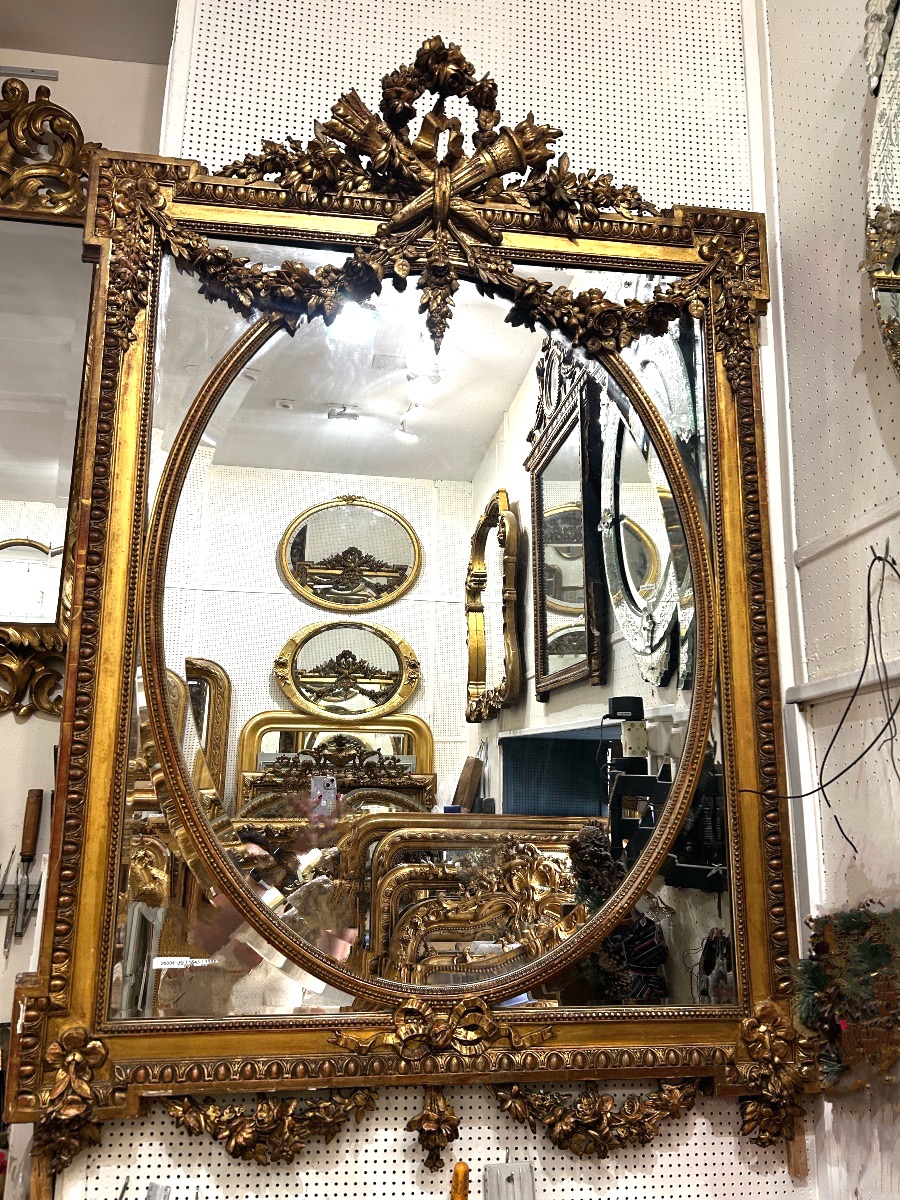 Louis XVI Faceted Mirror, 108 X 158 Cm, Beveled Glass 