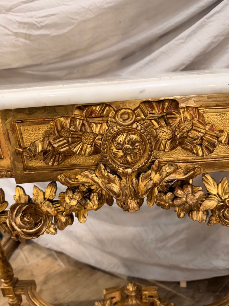 4-legged Console Table In Gilded Wood -photo-2