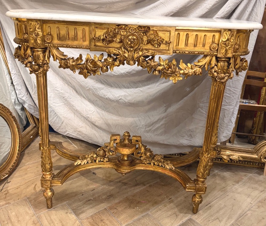 4-legged Console Table In Gilded Wood 
