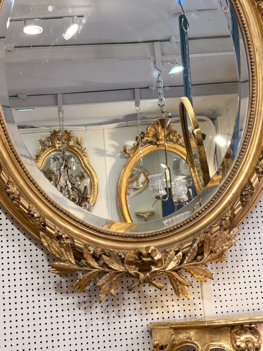 Miroir ovale Louis XVI glace biseauté 82x115 cm-photo-2