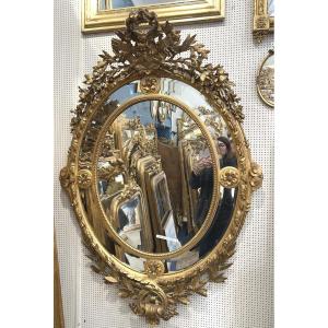 Miroir à facette double ovale Louis XVI oiseau