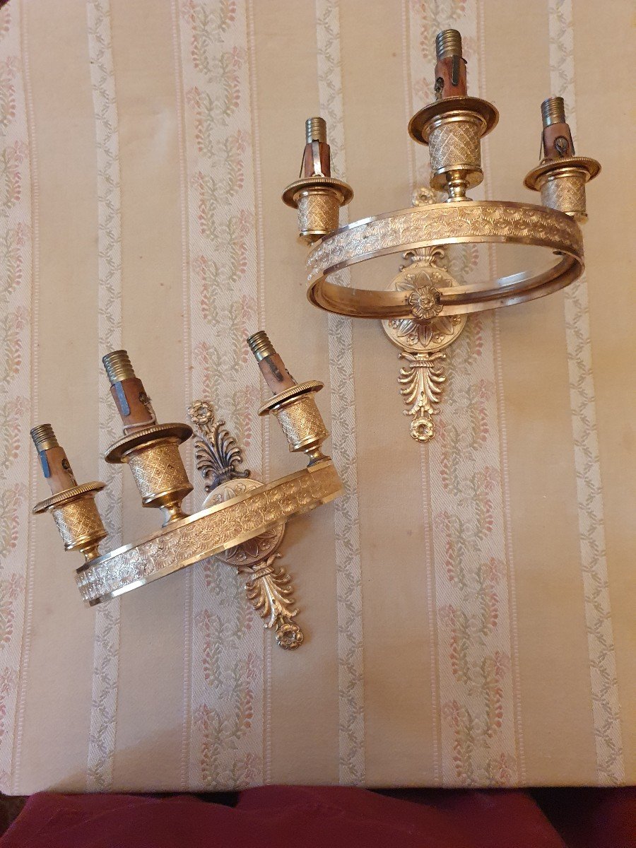 Paire d'Appliques En Bronze Doré-photo-4