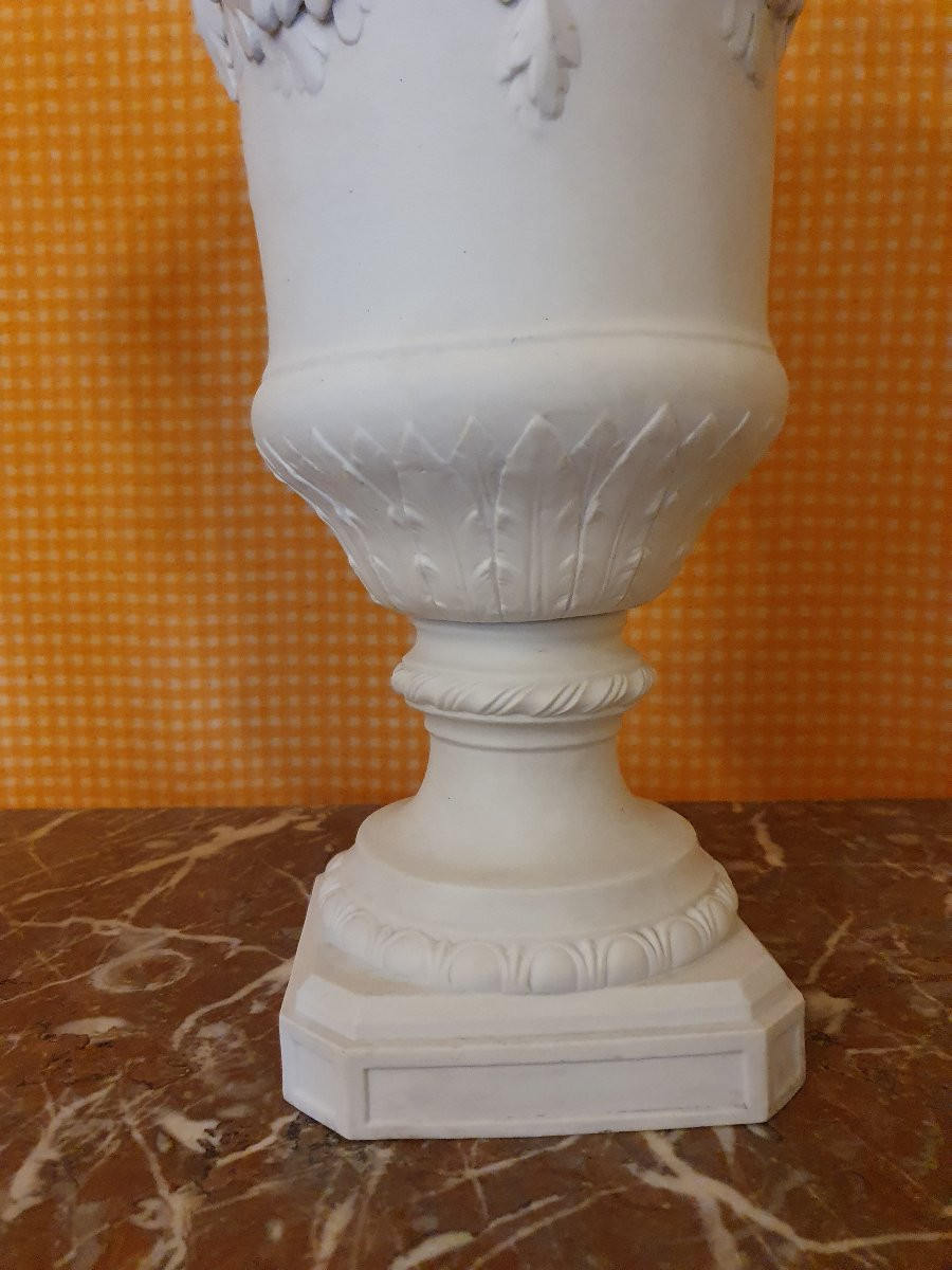 Paire de grandes cassolettes en biscuit de porcelaine 19e-photo-2