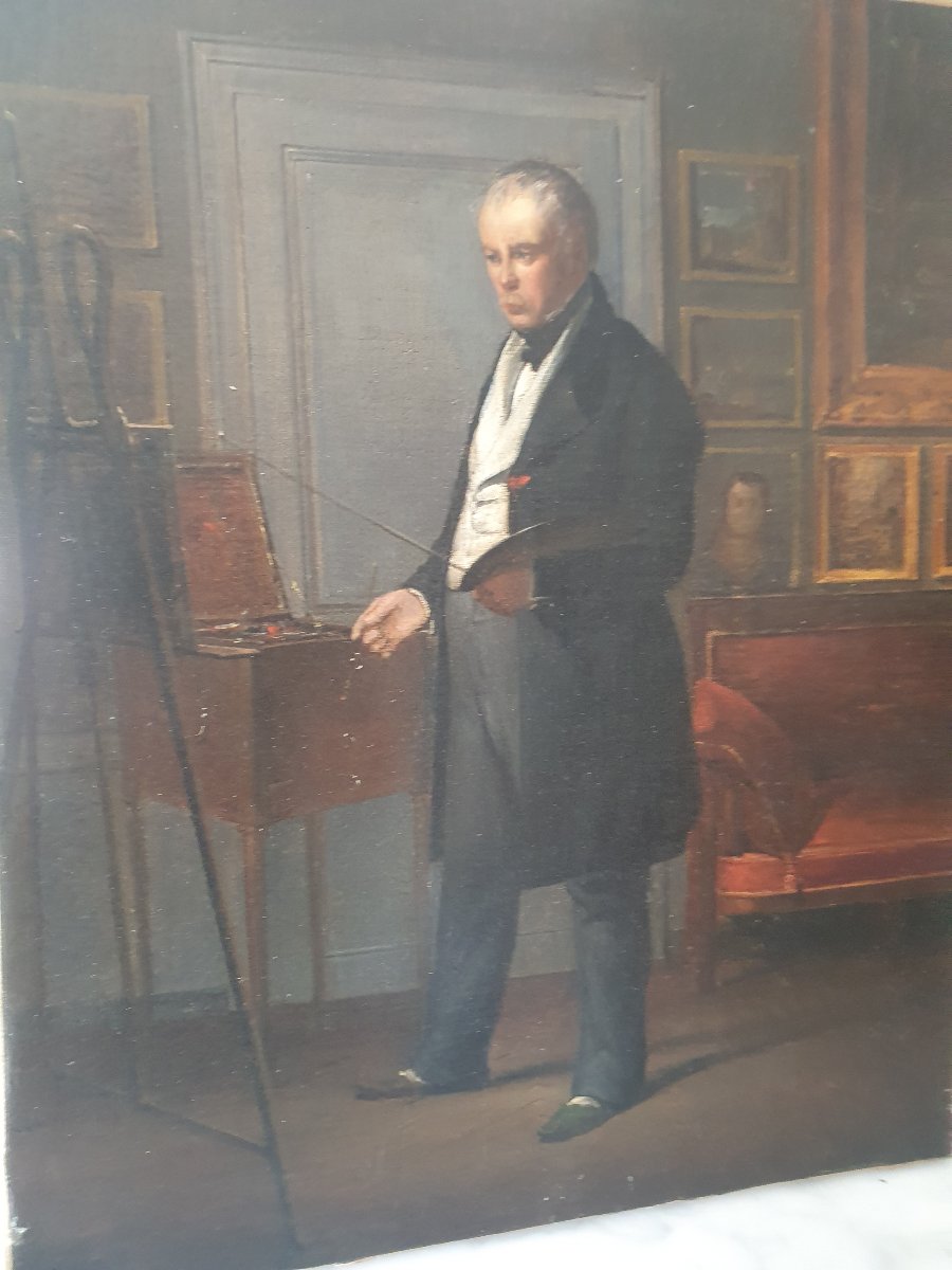 The Painter At His Easel Oil On Canvas 19th Century-photo-2