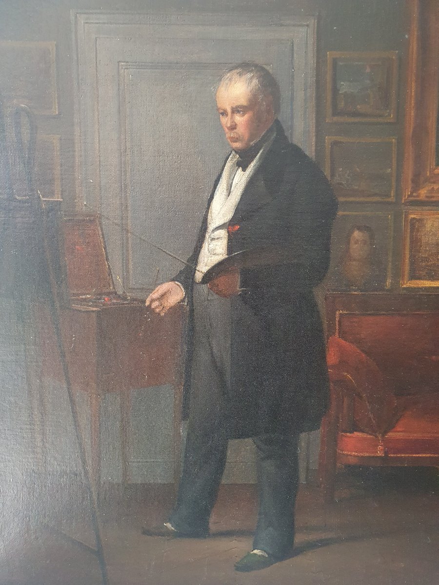 The Painter At His Easel Oil On Canvas 19th Century-photo-3