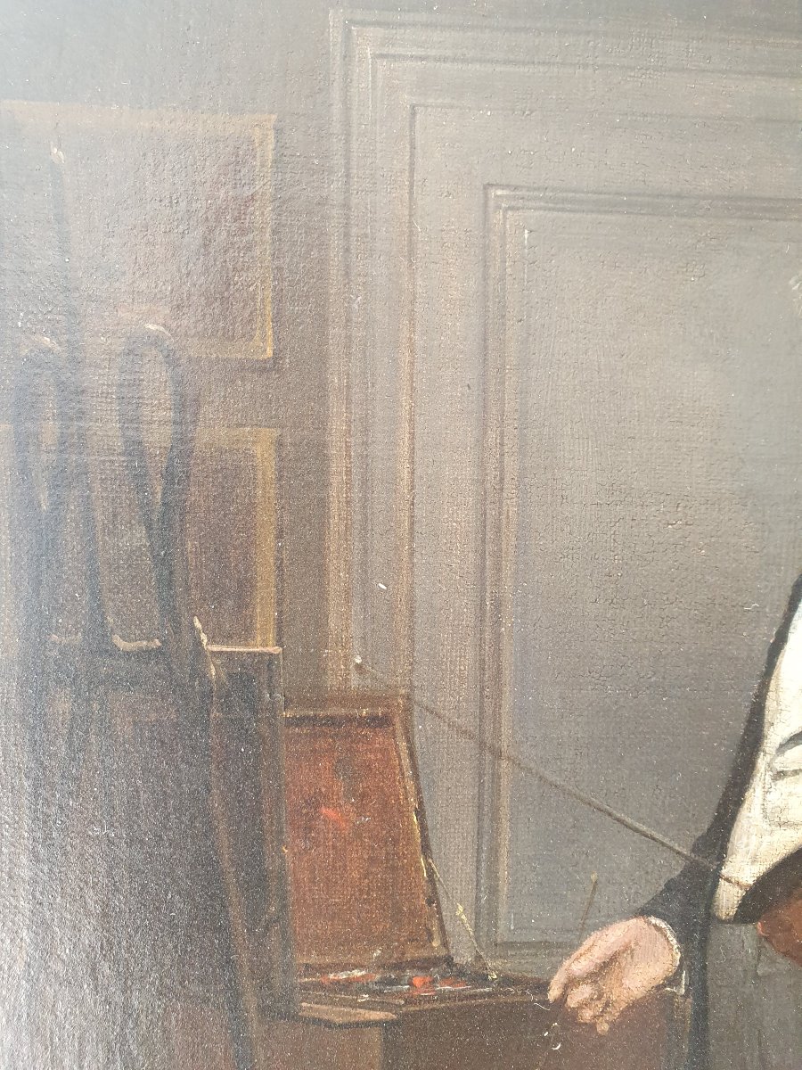 The Painter At His Easel Oil On Canvas 19th Century-photo-1