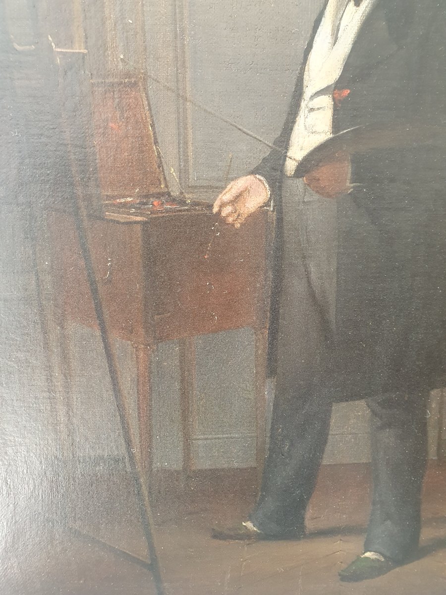 The Painter At His Easel Oil On Canvas 19th Century-photo-4