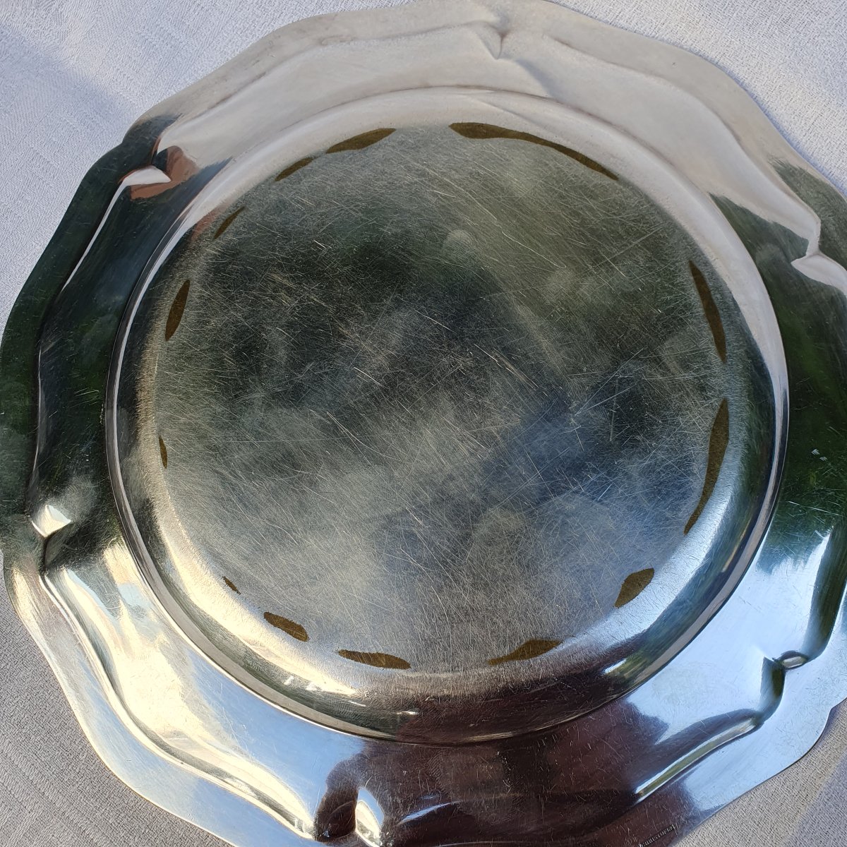Plat rond métal argenté  aux armoiries d'alliance-photo-3