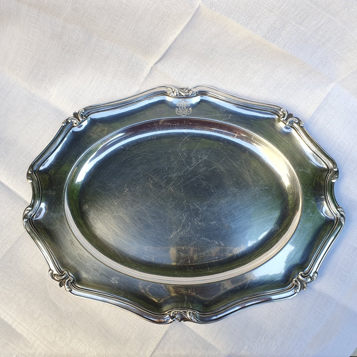 Oval Silver-plated Metal Dish With Numbers