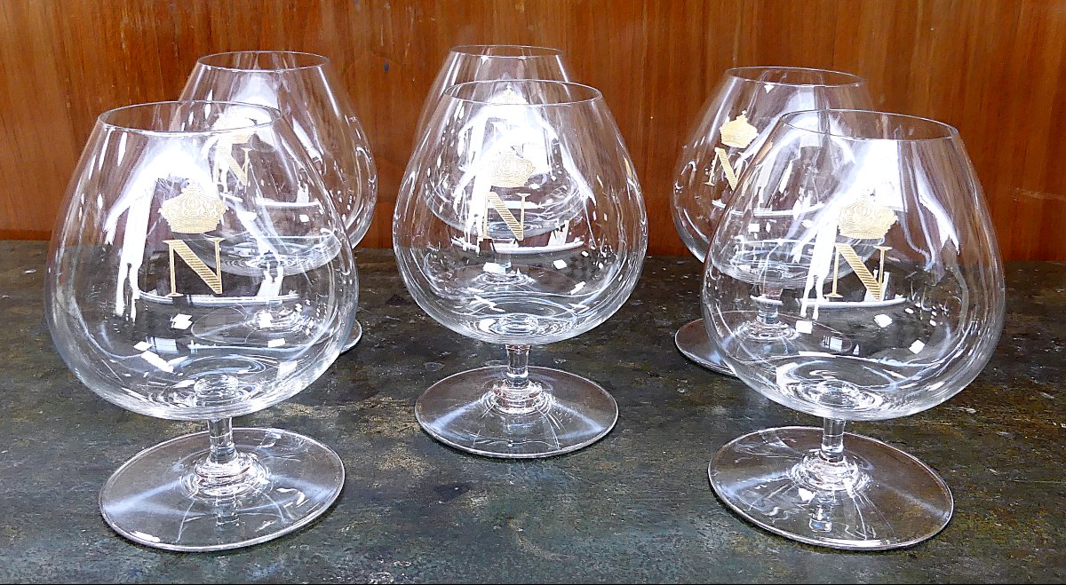 Vintage Baccarat Crystal Large Napoleon Cognac Brandy Snifter Glasses-photo-2
