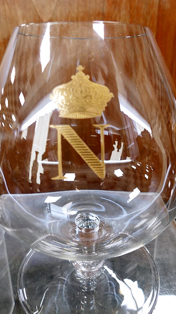 Vintage Baccarat Crystal Large Napoleon Cognac Brandy Snifter Glasses-photo-1