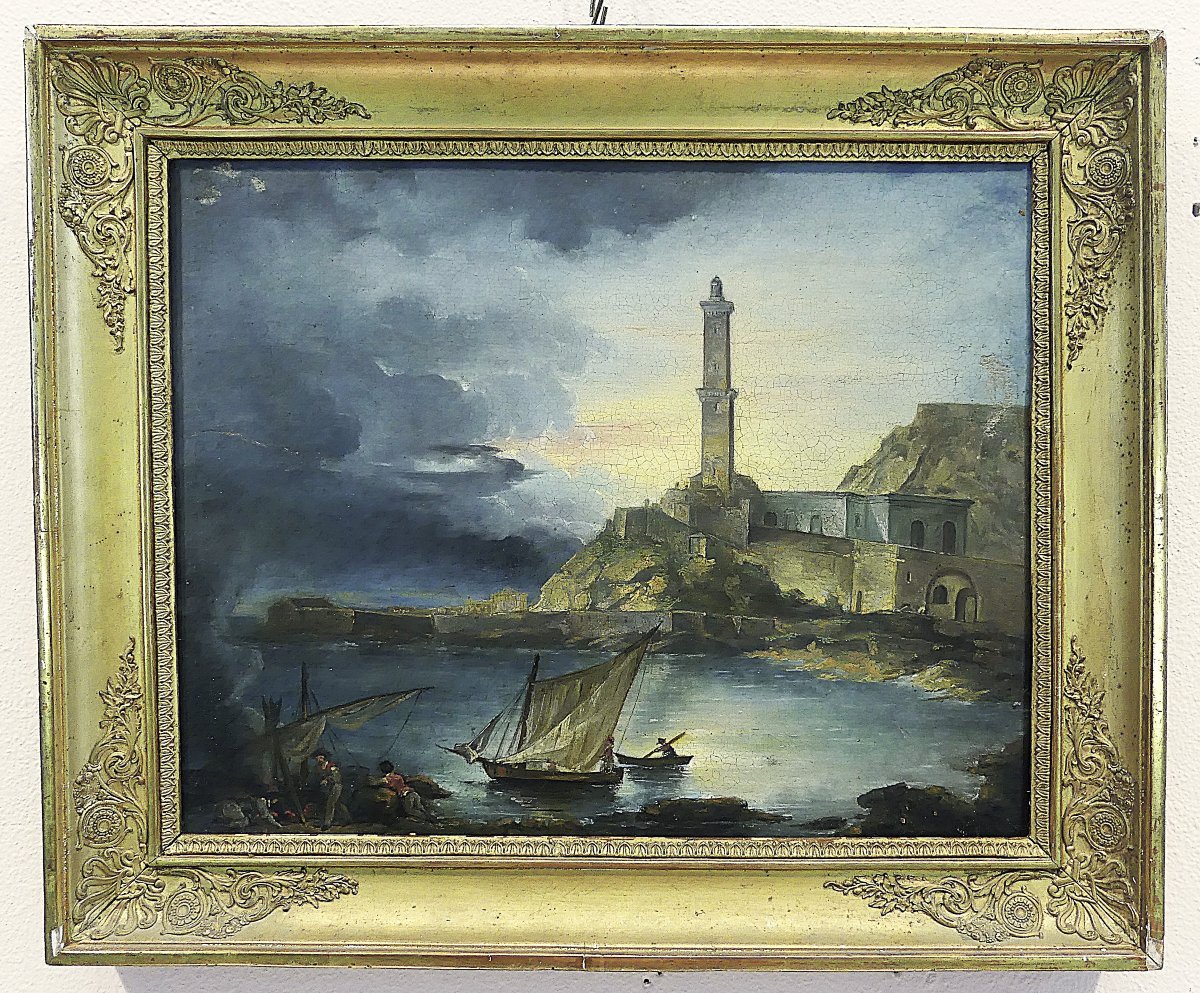 Giuseppe Amaretti View Of The Gulf Of Genoa With The Lantern And Fishermen-photo-1