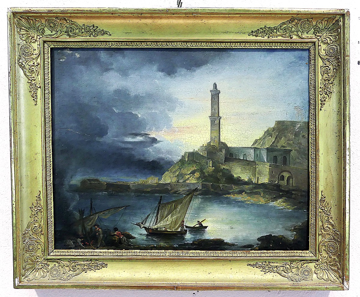 Giuseppe Amaretti View Of The Gulf Of Genoa With The Lantern And Fishermen