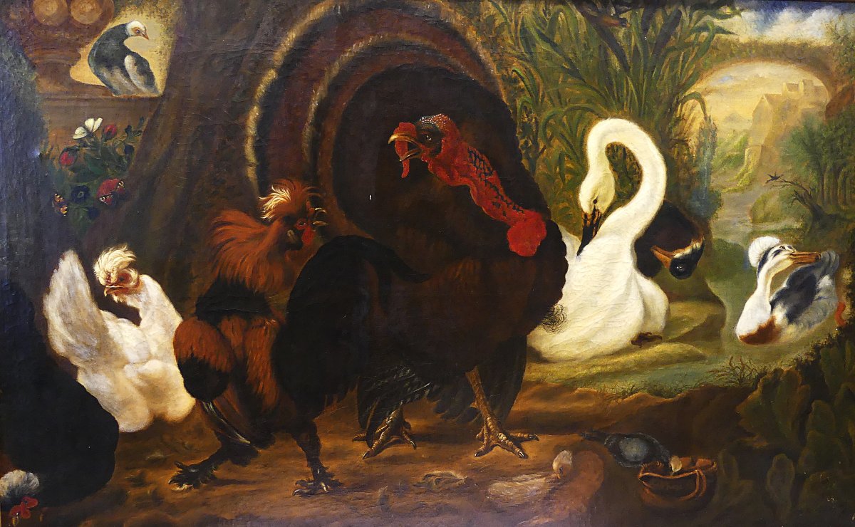 "the Dispute Between The Turkey And The Rooster" By Abraham Busschop-photo-3