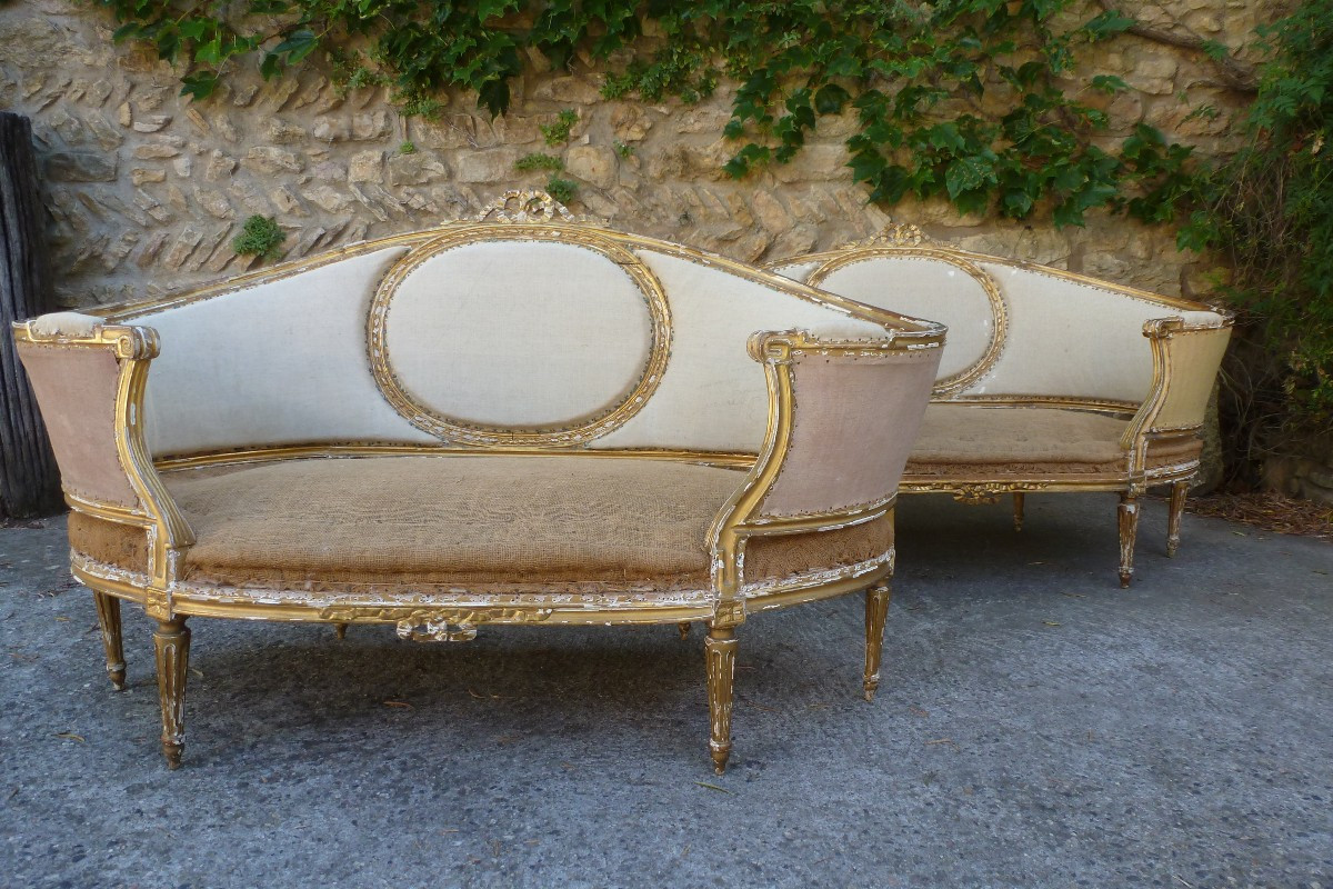 Pair Of Louis XVI Style Basket Sofas.
