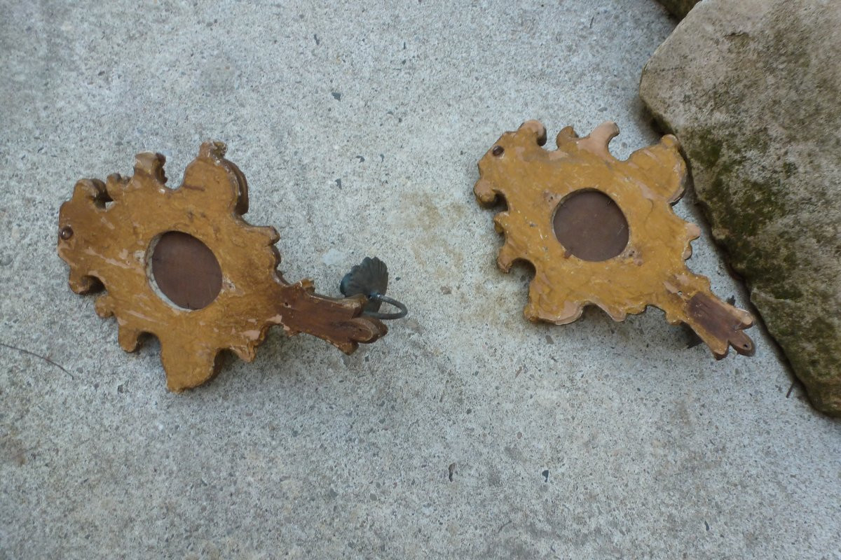 Paire d appliques en bois doré XIX e siecle-photo-2