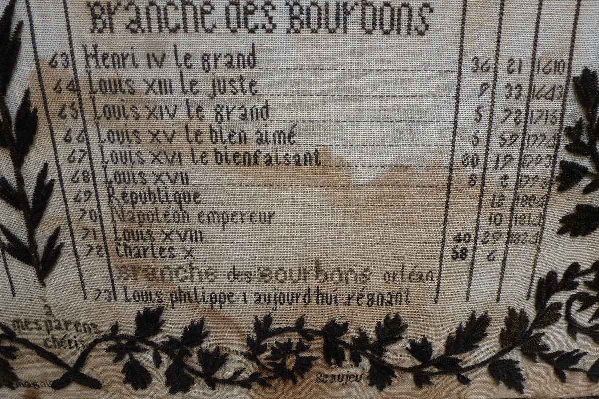 Broderie " Chronologie des Rois de France " 1833-photo-2